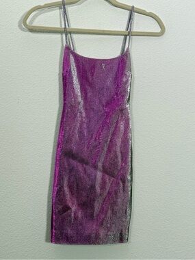 BEC + BRIDGE Metallic Pink Silver Mini Dress‎ Y2K Party Club Glam Bodycon Dress